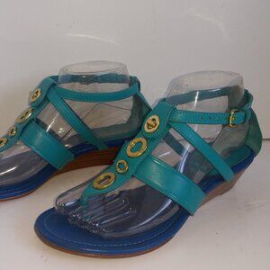 Y2K Coach Sz 6.5B Women's Wedge Sandals 2-tone Blue w Turnlocks